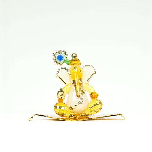 Ganesha Glass Decorative Idol - Available in Green and Yellow - Spiritual Décor for Home