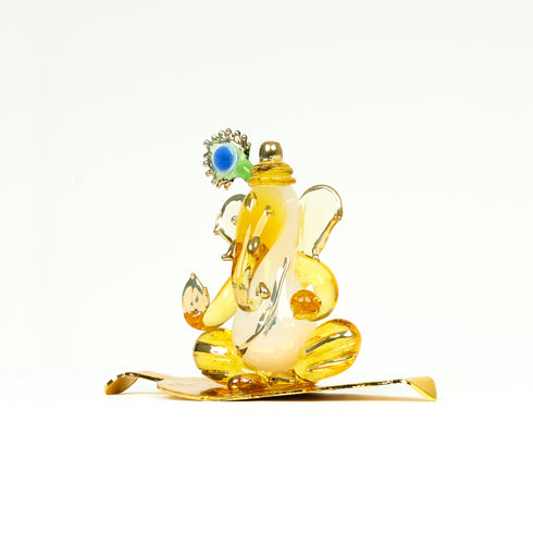 Ganesha Glass Decorative Idol - Available in Green and Yellow - Spiritual Décor for Home