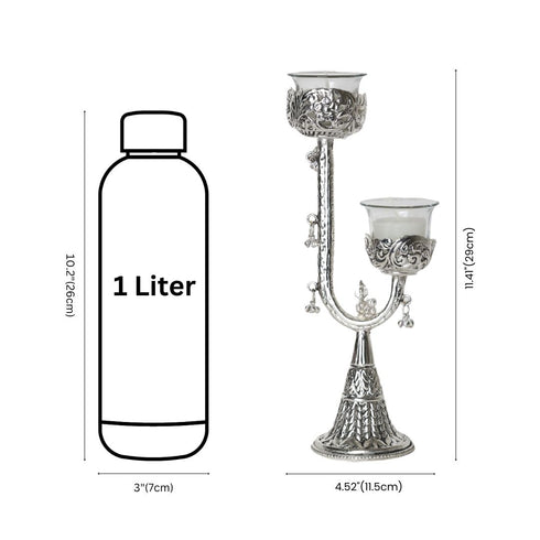 Artisan Crafted German Silver Twin Candle Stand – Premium Velvet Gifting Box