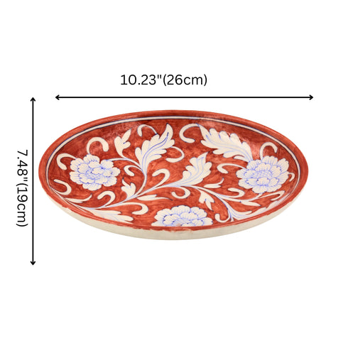 Blue Pottery Oval Plate - Maroon