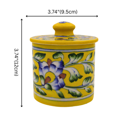 Blue Pottery Yellow Jar with Lid