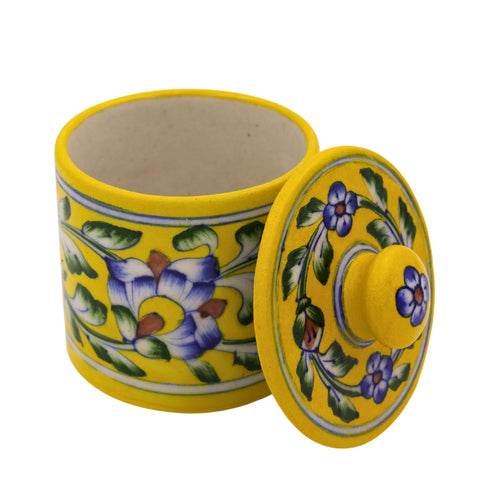 Blue Pottery Yellow Jar with Lid