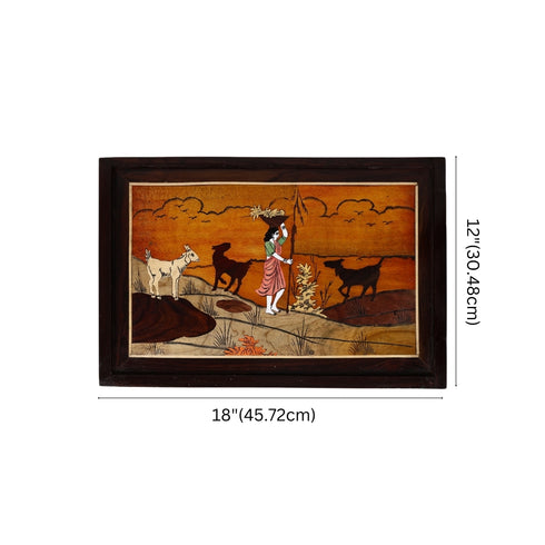 Mysore Inlay Rosewood Painting of a Women with her Goats