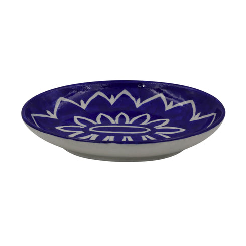 Blue Pottery Oval Decorative Plate - Blue