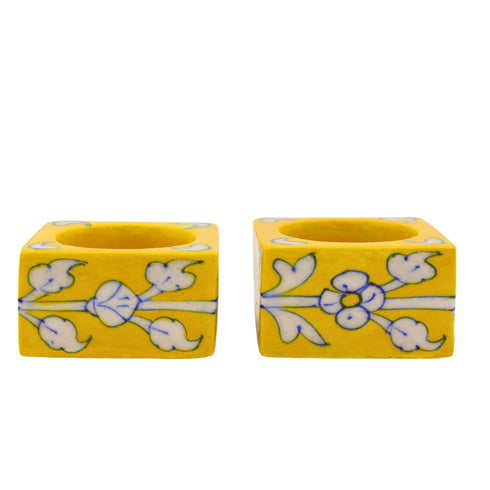 Set of 2 Blue Pottery Yellow Color T-Light Candles