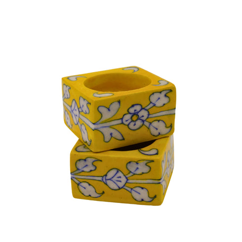 Set of 2 Blue Pottery Yellow Color T-Light Candles