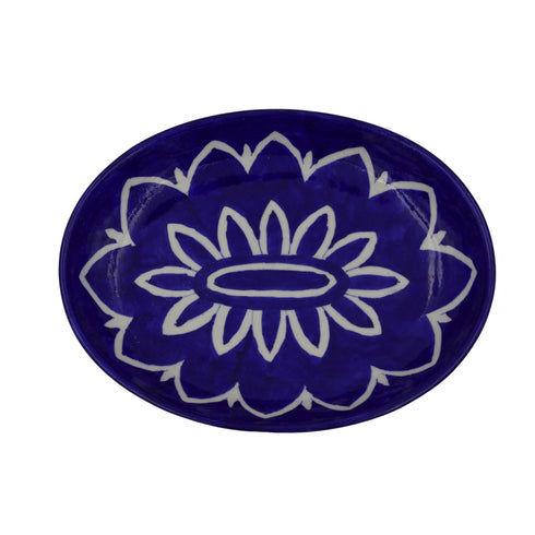 Blue Pottery Oval Decorative Plate - Blue