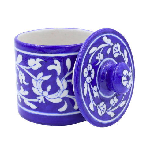Blue Pottery Jar with Lid - Blue