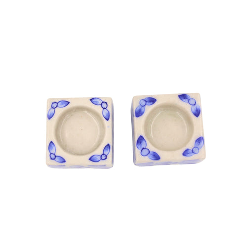 Set of 2 Blue Pottery White Color T-Light Candles
