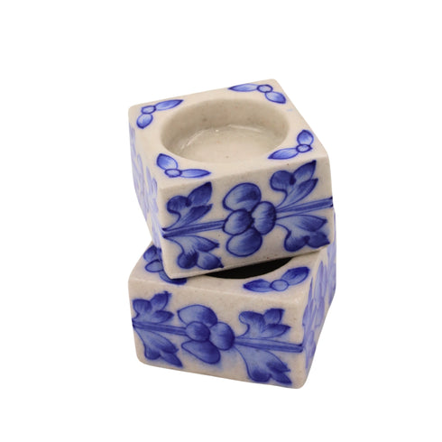 Set of 2 Blue Pottery White Color T-Light Candles