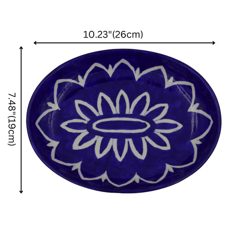 Blue Pottery Oval Decorative Plate - Blue