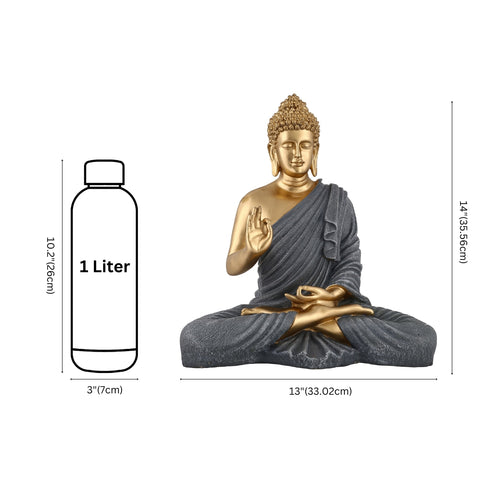 14-Inch Golden Buddha Statue with Charcoal Robe | Feng Shui Prosperity Gift | Vastu Meditation Decor | Zen Home Office Blessing