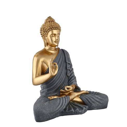 14-Inch Golden Buddha Statue with Charcoal Robe | Feng Shui Prosperity Gift | Vastu Meditation Decor | Zen Home Office Blessing