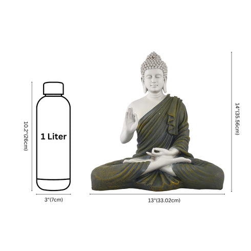 14-Inch Handcrafted Polyresin Buddha Statue with Olive Robe | Zen Meditation Decor