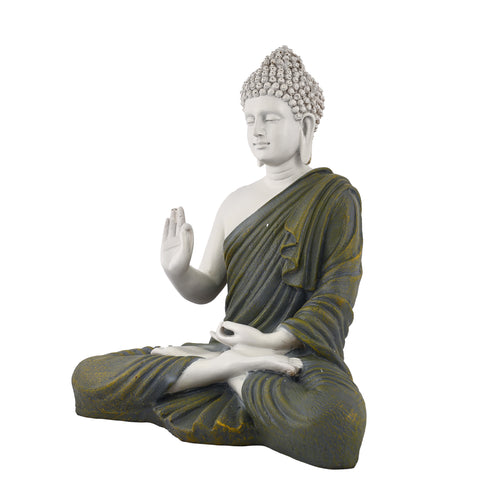 14-Inch Handcrafted Polyresin Buddha Statue with Olive Robe | Zen Meditation Decor