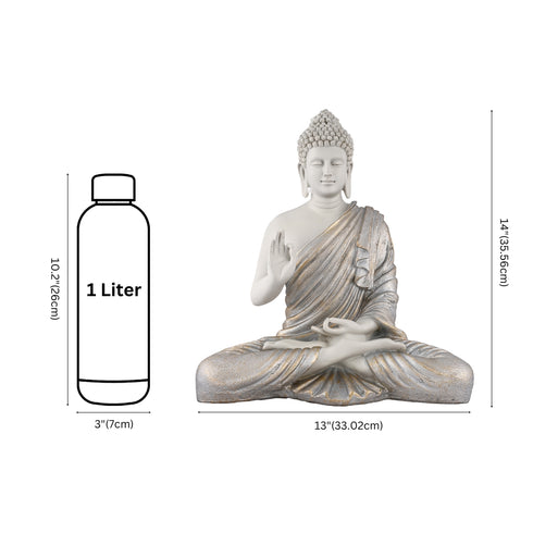 14-Inch Polyresin Buddha Statue with Cream Robe | Vastu Feng Shui Gift | Meditation Zen Decor | Home Office Prosperity