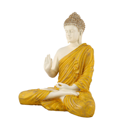 14-Inch Yellow & White Meditating Buddha Statue – Handcrafted Resin Idol for Home Decor, Spiritual Spaces & Gifting