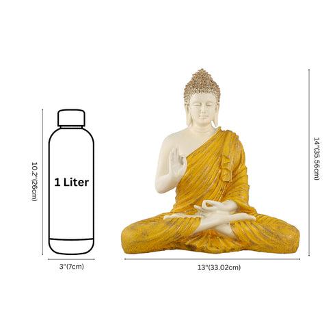 14-Inch Yellow & White Meditating Buddha Statue – Handcrafted Resin Idol for Home Decor, Spiritual Spaces & Gifting