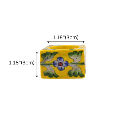 Set of 2 Blue Pottery Yellow Color T-Light Candles