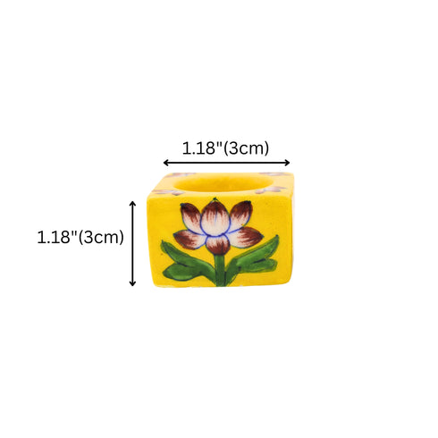 Set of 2 Blue Pottery Yellow Color T-Light Candles