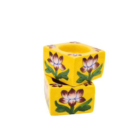 Set of 2 Blue Pottery Yellow Color T-Light Candles