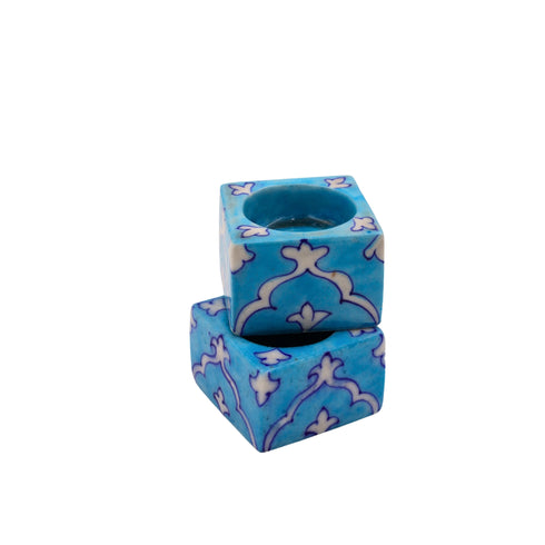 Set of 2 Blue Pottery Sky-Blue Color T-Light Candles