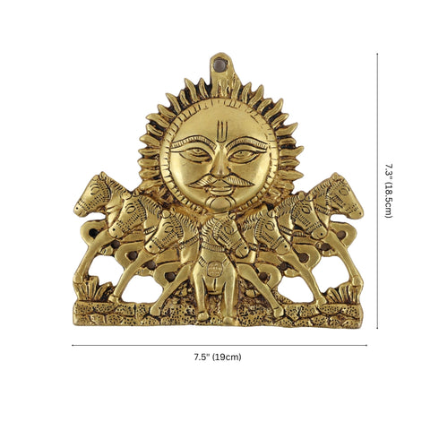 Handcrafted Brass Surya with Seven Horse Wall Hanging