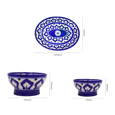 Blue Pottery Medallion Dining Collection - Elegant 3-Piece Serving Set