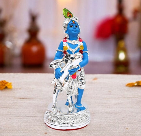 Divine Govinda With Cow Figurine - Available in Gold and Silver Coating
