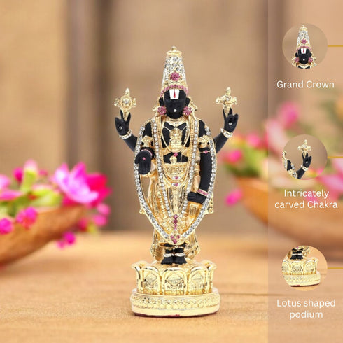 Gold-Coated Balaji Statue with Pink Stones