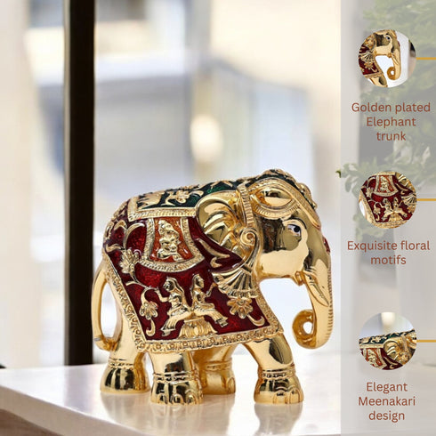 Gold plated Elephant showpiece - Red and Green Meenakari work (Gajalaxmi)