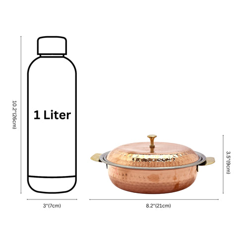 Artisanal Hammered Copper Serving Dish with Brass-Knobbed Lid | Traditional Tableware