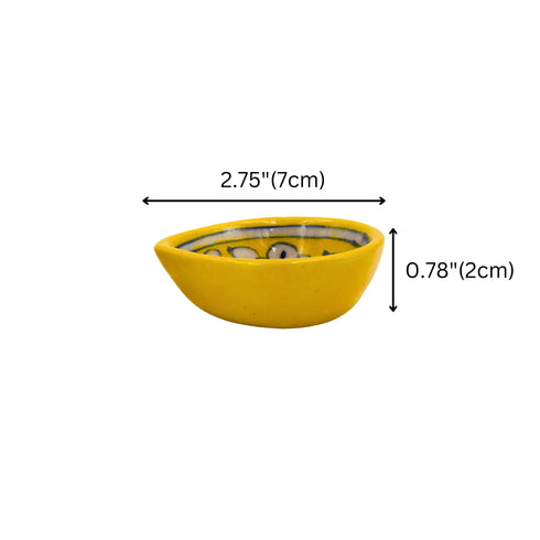 Set of 4 Blue Pottery Yellow and white Diyas