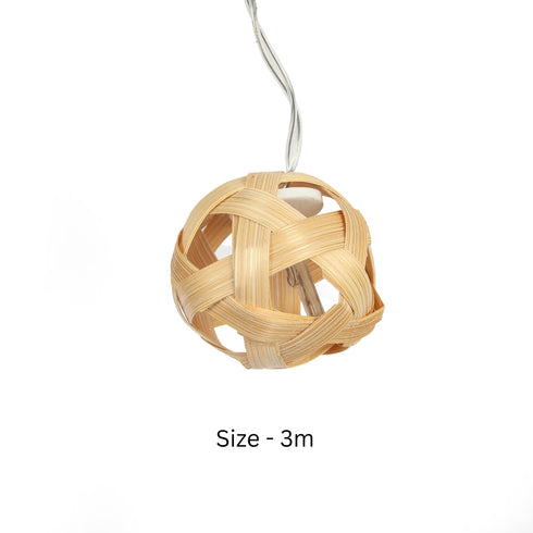 Beige Sphere-Shaped Premium Handmade Bamboo String Fairy Light - Festive Decor Item
