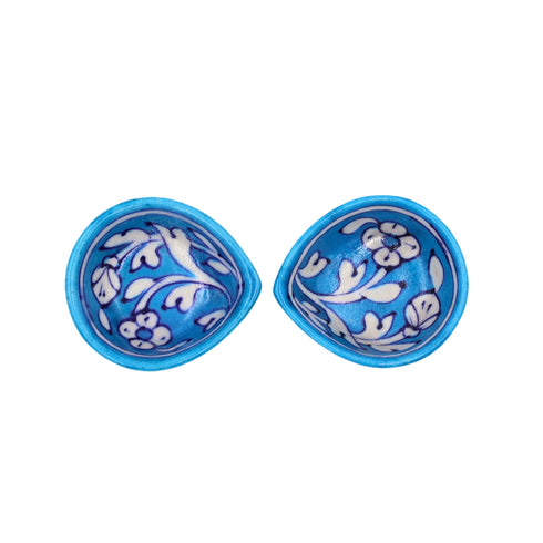 Set of 4 Blue Pottery Sky blue and white Diyas