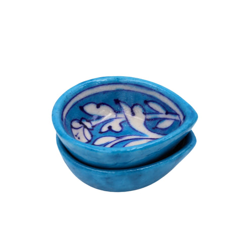 Set of 4 Blue Pottery Sky blue and white Diyas