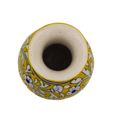 Blue Pottery Flower Vase - Yellow