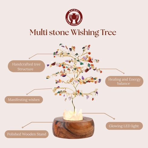 Multi Stone Wish Tree Lamp - 7 Stone Chakra – 11.2 inch