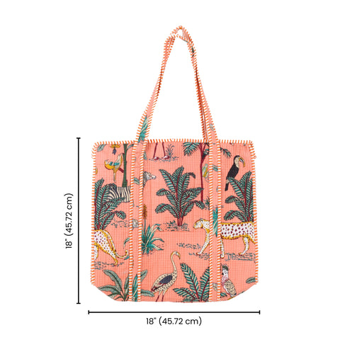 Peach Safari Tropical Trials Quilted Tote Bag - Hand Block Print