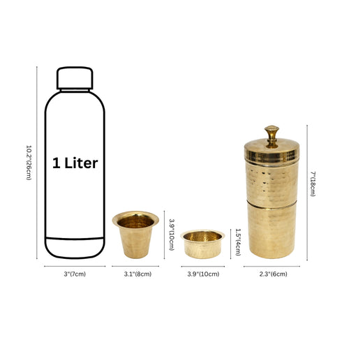 Brass Glossy Dabara-Tumbler set with coffee filter (Large)