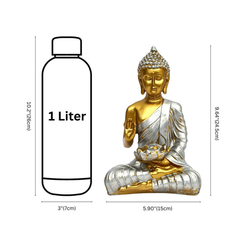 Golden Matte Meditating Buddh Statue with Silver Robe - Spiritual Home Décor Item