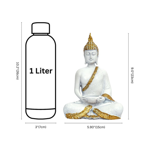 White Matte Buddha Statue with Alms Bowl - Spiritual Home Décor