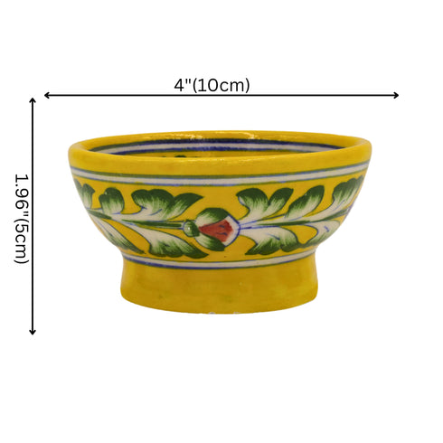 Blue Pottery Round Bowl - Yellow