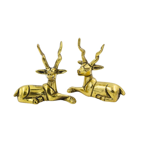 Antique Brass Deer Pair Statue - Natriel