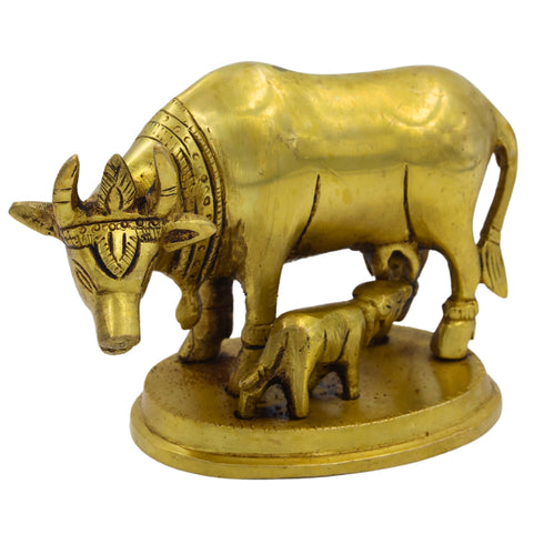Brass Kamdhenu Cow with Calf | Spiritual Showpiece for Home, Pooja & Gifts