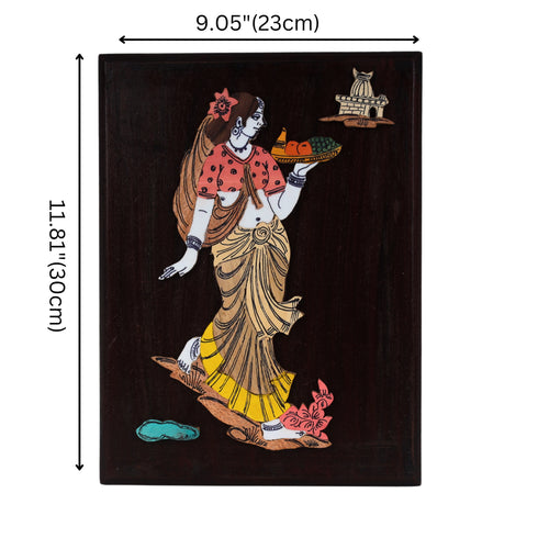 3D Elegant Lady with Fruit Plate Wall Decor