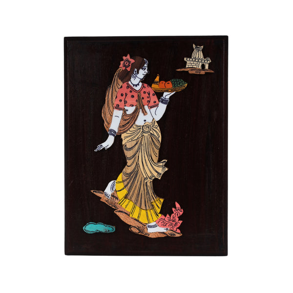 3D Elegant Lady with Fruit Plate Wall Decor