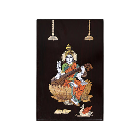 3D Wooden Mysore Overlay Painting of Goddess Saraswati