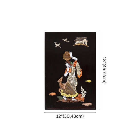 3D Wooden Mysore Overlay Painting of a Woman Carrying Pot of Water