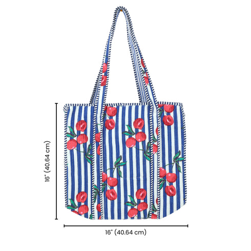 Cherry Blossom Quilted Tote Bag - Hand Block Print